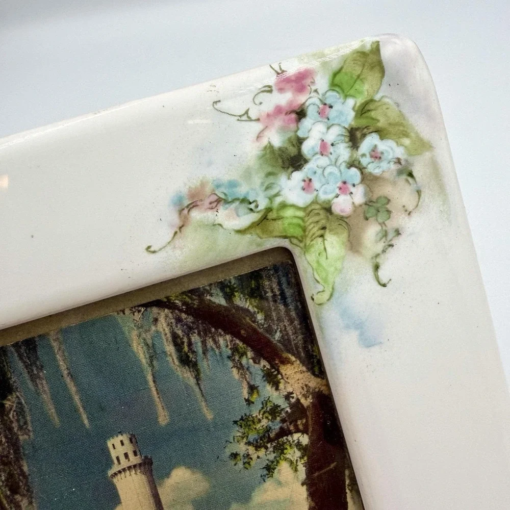 VTG 1987 Ceramic Floral Picture Frame 4 x 6 Cottagecore Shabby Jubilee Granny